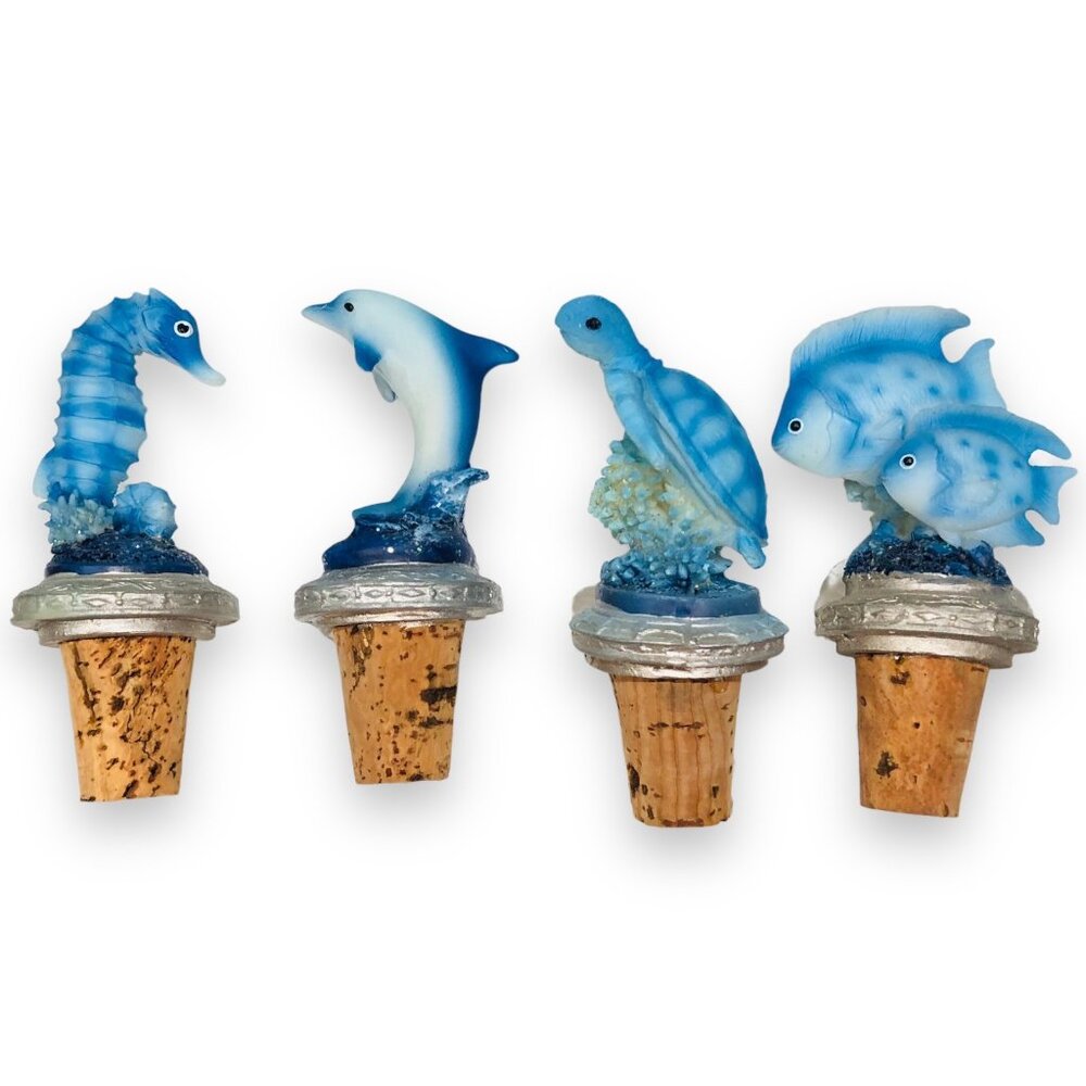Direct Connection Wine Bottle Stopper Blue Seahorse Turtle Dolphin Fish Nautical